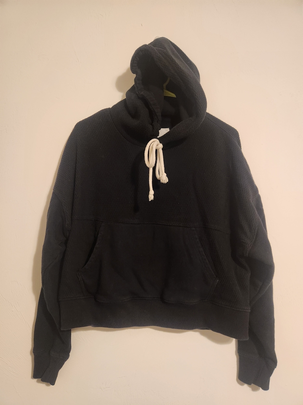 aerie Black Crewneck Hooded Sweater with White Drawstring